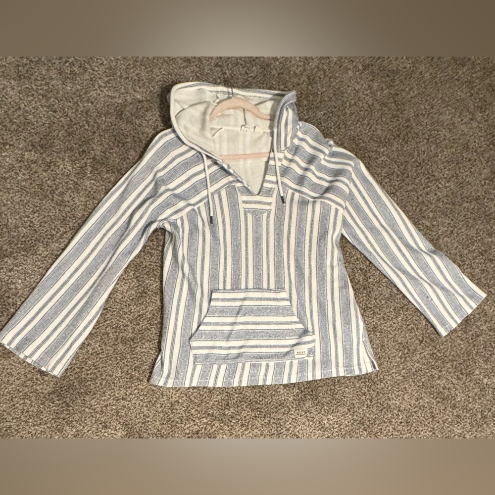 Roxy White and Light Blue Striped Baja Hoodie